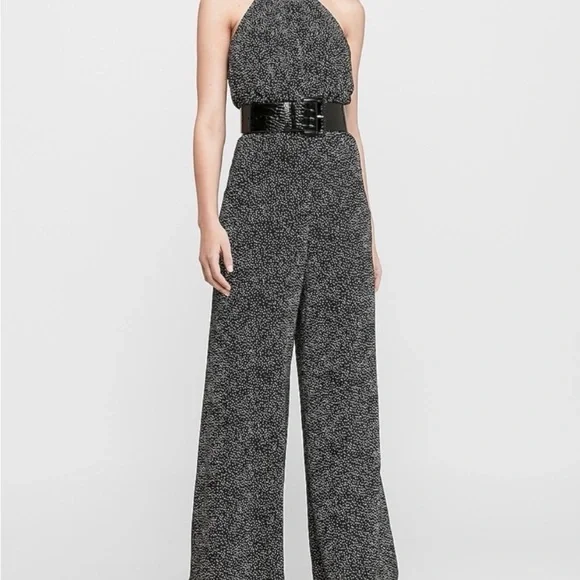 Express Black And White Speckle Halter Wide-Leg Jumpsuit - Picture 1 of 10